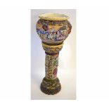 20th century Oriental Satsuma jardini re and stand (cracked), 94cms high