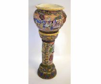 20th century Oriental Satsuma jardini re and stand (cracked), 94cms high