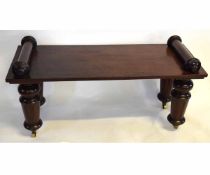 Mahogany framed large proportion window bench (made from period timbers) with turned ends and