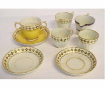 Collection of late 18th century Derby ceramics with neo-classical designs including a yellow