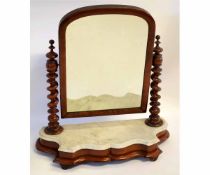 Victorian mahogany swing mirror with marble top, 69cms wide