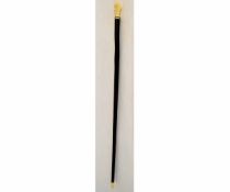Bone and ebonised walking stick, the finial in the form of a hand, 92cms long