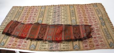 Mixed Lot: woven and fringed altar cloth detailed with striped stylised floral decoration, 220 x
