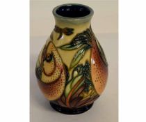 Modern Moorcroft vase with tube lined design, so-called trout pattern, 14cms high