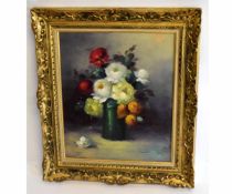 Ramon Simarro Oltra, signed modern oil on canvas, Still Life study of summer flowers in a vase,