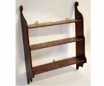 Stained pine three-shelf wall bookcase, 63cms wide