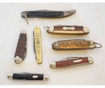 Mixed Lot: seven various folding pocket knives and utility tools, most with composite grips, various