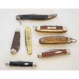 Mixed Lot: seven various folding pocket knives and utility tools, most with composite grips, various