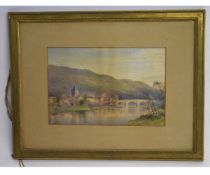 Edward Arden, signed watercolour, River scene with bridge, 27 x 40cms