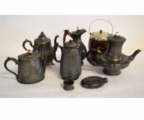 Box various pewter and metalware including tea pots, coffee pot etc