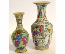19th century Cantonese famille rose baluster vase, figure decorated, 23cms tall, and another flask