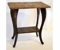 Oak two-tier carved occasional table, 64cms wide