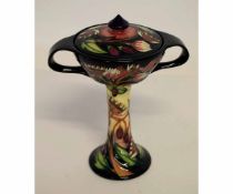 Modern Moorcroft Art Nouveau vase and cover with loop handles and a tube lined design by Emily