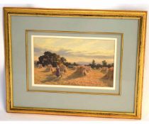 Charles Davidson, RWS, signed watercolour, Lengthening shadows in the harvest field, 17 x 27cms