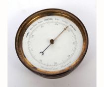 Early 20th century brass cased wall mounting aneroid barometer, 15134, the drum-shaped case with