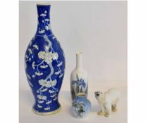 Large late 18th century Chinese porcelain blue and white vase, with prunus blossom on a blue ground,