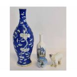 Large late 18th century Chinese porcelain blue and white vase, with prunus blossom on a blue ground,