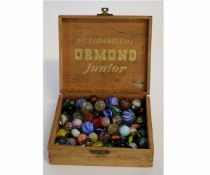 Box containing a quantity of vintage glass marbles, conditions vary