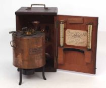 Late 19th century mahogany cased lacquered brass and copper distillation measure De Grave, Short &