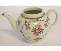 Unusual Lowestoft tea pot lacking cover, decorated with a Curtis style design of floral sprays