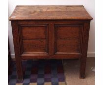 Stained pine 19th century coffer, the top with moulded edge over a two-panelled front and raised