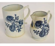 Lowestoft tankard and jug, both decorated with a printed Worcester type design of chrysanthemums,