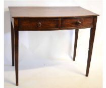 19th century mahogany bow fronted two-drawer side table, 91cms wide