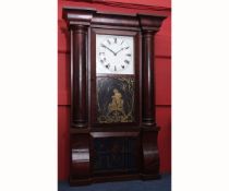 Late 19th century American mahogany cased 8-day wall clock, Shauncey Jerome - Newhaven, Conn, the