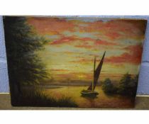 W H, signed and dated 89, oil on canvas, Broads scene, 40 x 56cms, unframed