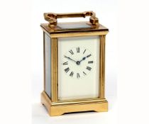 Late 20th century French lacquered brass carriage timepiece, the lever platform escapement to a