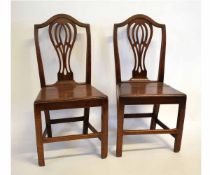 Pair of 19th century oak solid seat Hepplewhite style dining chairs