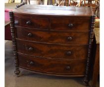 Victorian mahogany five-drawer bow front chest, 110cms wide