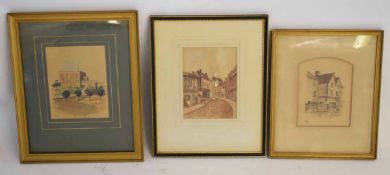 Edward Pococke, signed group of three pen, ink and wash drawings, inscribed "Castle, Norwich", "