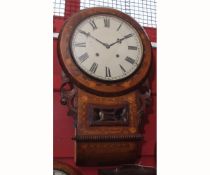 Late 19th century walnut and marquetry inlaid drop dial clock, circular surround with cross-banded