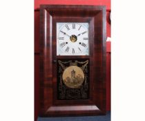 Late 19th century American walnut cased 30-hour wall clock, Jerome & Co, the cushion moulded