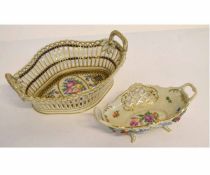 Two Dresden Continental baskets decorated with floral sprays, the larges 26cms