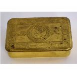 WWI Princess Mary Christmas tin, of typical form and containing empty paper wrap for the cigarettes,