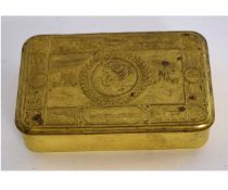 WWI Princess Mary Christmas tin, of typical form and containing empty paper wrap for the cigarettes,