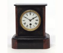 Late 19th century black and rouge marble mounted mantel timepiece, the plinth shaped case with inset
