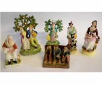 Two Staffordshire Bocage figures with four other figures, the bocage group 21cms high (6)