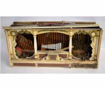 Pine German made table top fairground style organ with central panel, dated 1901 (a/f), 94cms wide x