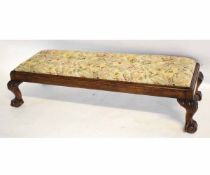 Good quality modern squat rectangular foot stool with floral upholstered drop in seat raised on claw