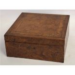 Good quality walnut square formed table top box with void interior, 32cms square