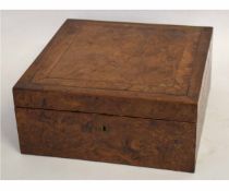 Good quality walnut square formed table top box with void interior, 32cms square