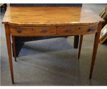 Georgian mahogany and satinwood banded two-drawer side table, with pressed brass knob handles on