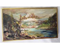 Ire Englefield, signed group of three oils on canvas, Alpine scene, flowers etc, assorted sizes (3)