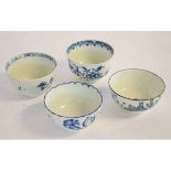 Four 18th century English porcelain teabowls including Worcester and Liverpool examples with blue