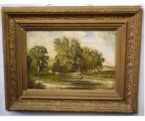 Robert Mallett, signed oil on canvas, River Landscape, 22 x 32cms