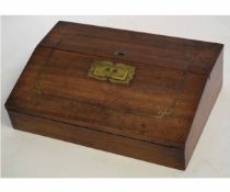 19th century mahogany writing slope with drop front with brass inlay and inset brass handle,