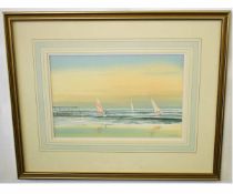 A Wincup, signed watercolour, Coastal scene with surfers, 22 x 33cms